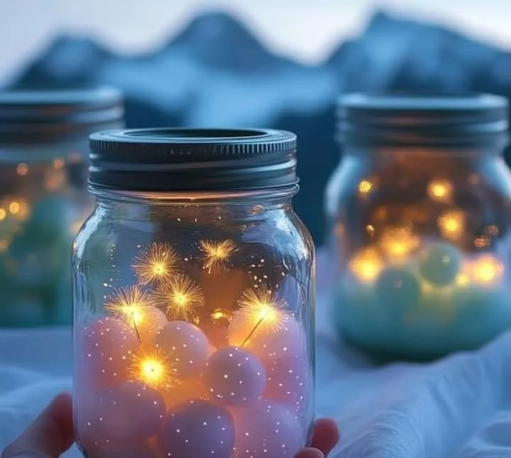 DIY dreamy pastel galaxy lanterns in a jar with colorful lights and stars