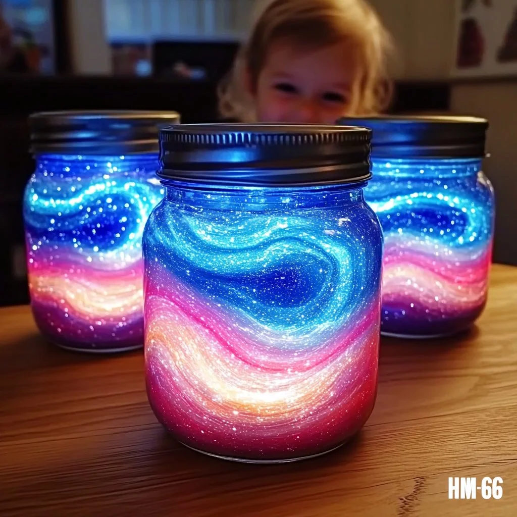 DIY Galaxy Jars featuring vibrant stars and cosmic designs