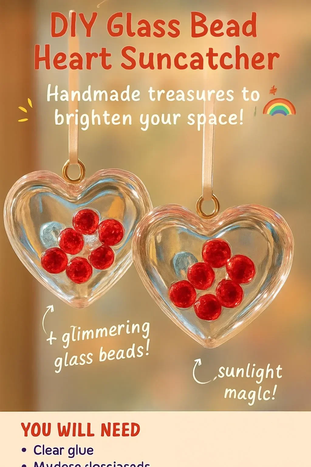 DIY glass bead heart suncatcher handmade with colorful beads