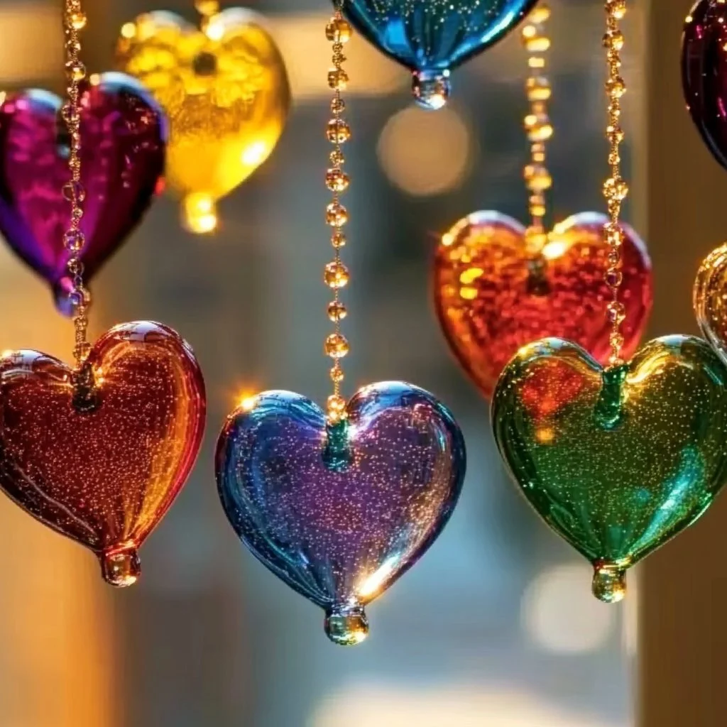 Colorful DIY glass bead suncatchers hanging in sunlight