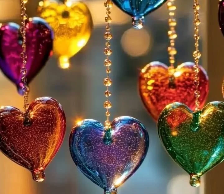 Colorful DIY glass bead suncatchers hanging in sunlight.