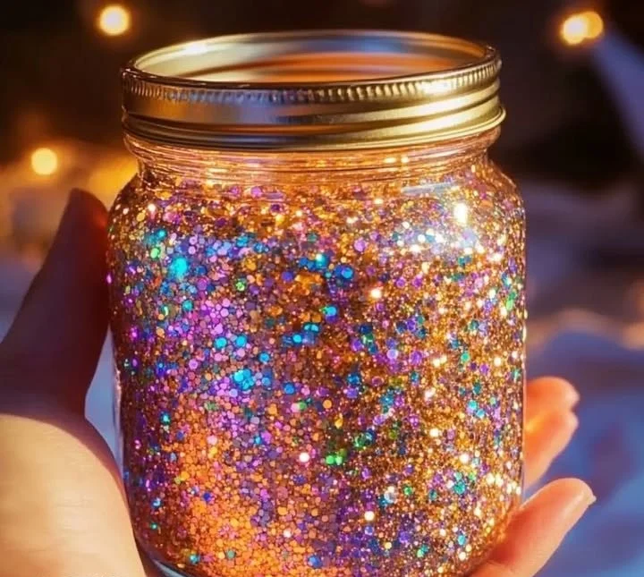 Colorful DIY glitter jar for relaxation and decoration