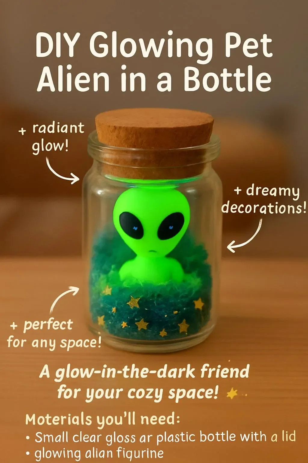 DIY glowing pet alien in a bottle project for kids