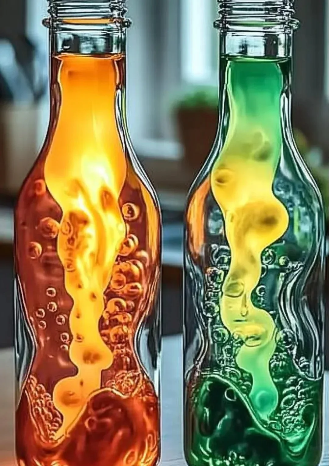 DIY lava lamp project with colorful wax and oil materials