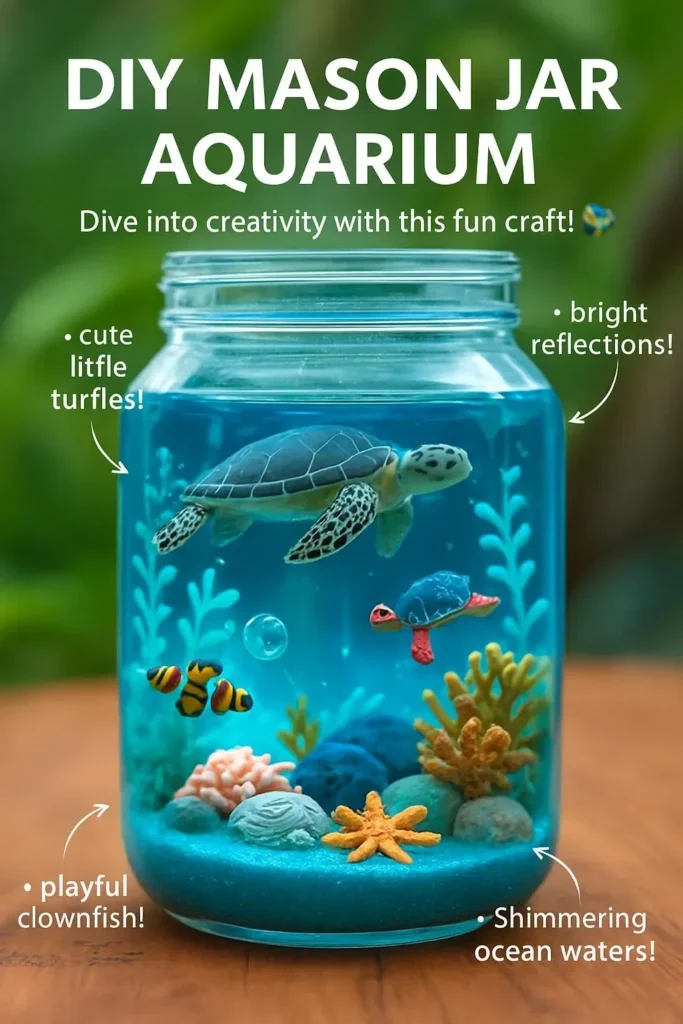 DIY Mason Jar Aquarium with fish and plants for a beautiful tabletop display.