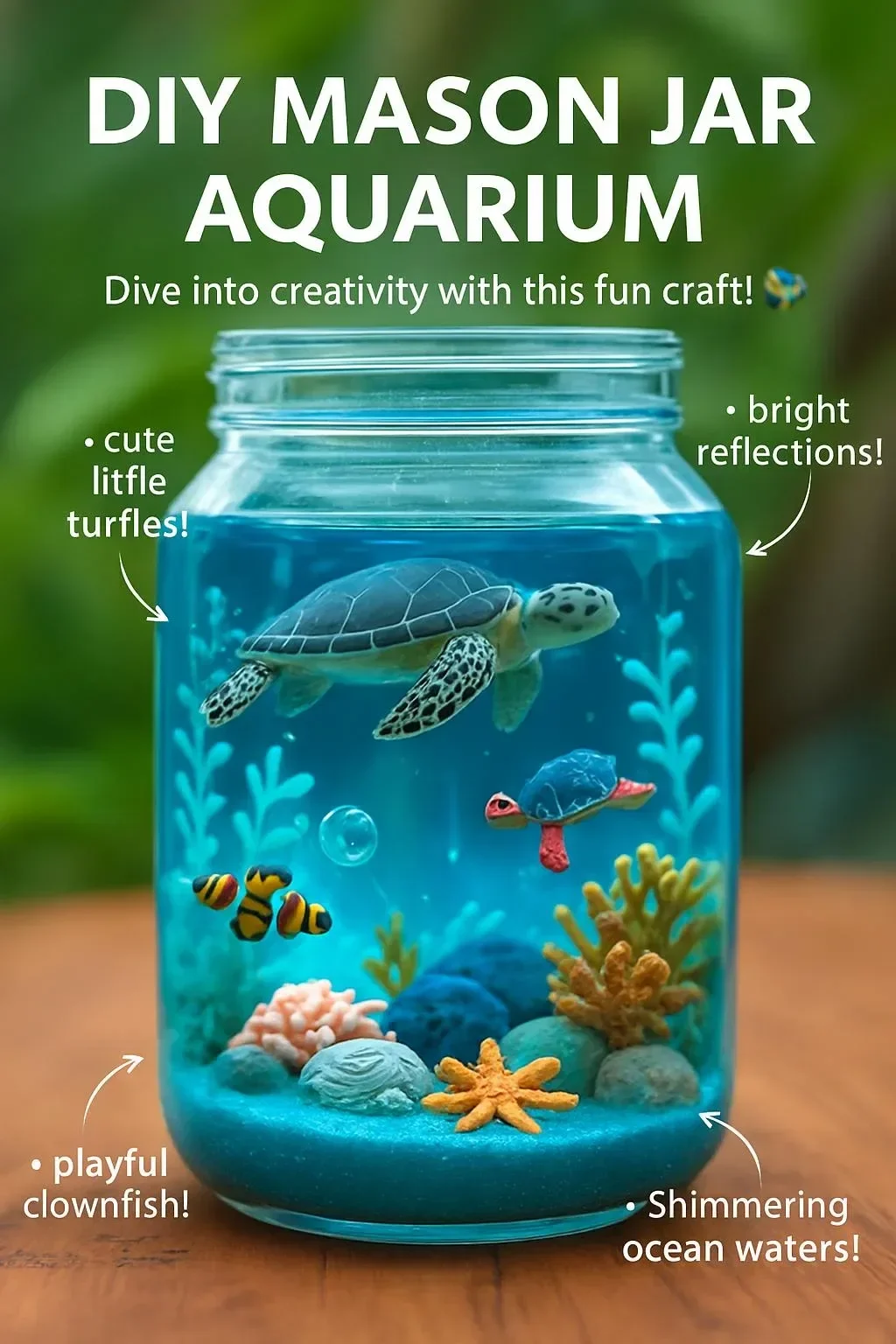 DIY Mason Jar Aquarium with fish and plants for a beautiful tabletop display.