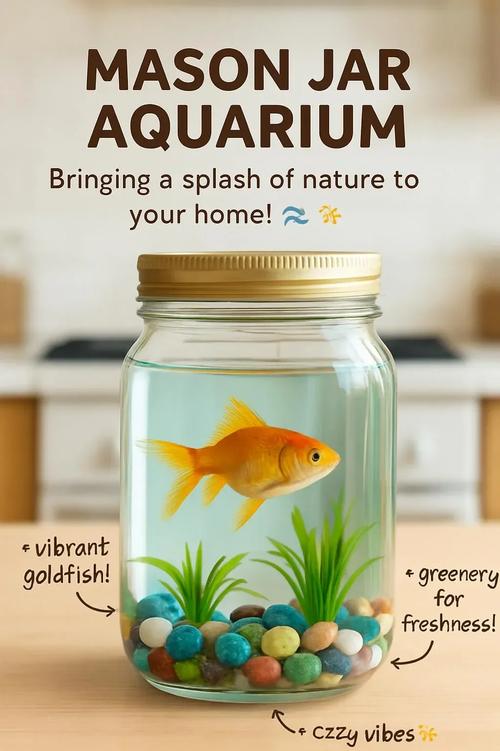 DIY mini aquarium setup with plants and decorative elements