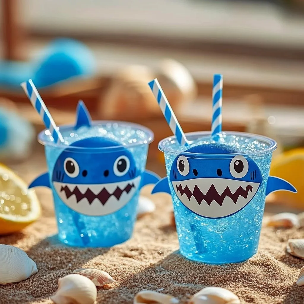 Colorful DIY Shark Cups for kids' parties and ocean-themed events