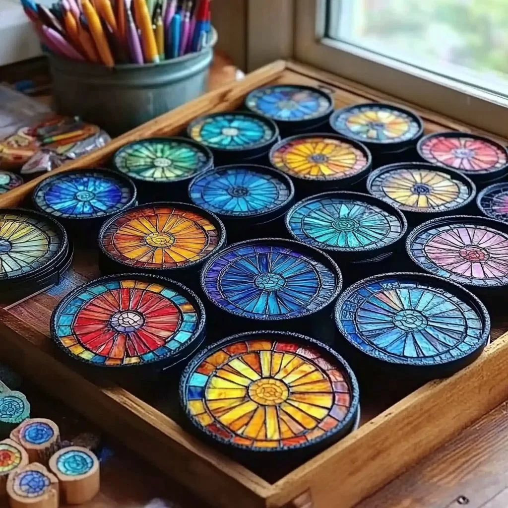 DIY stained glass window art project showcasing colorful designs and techniques.