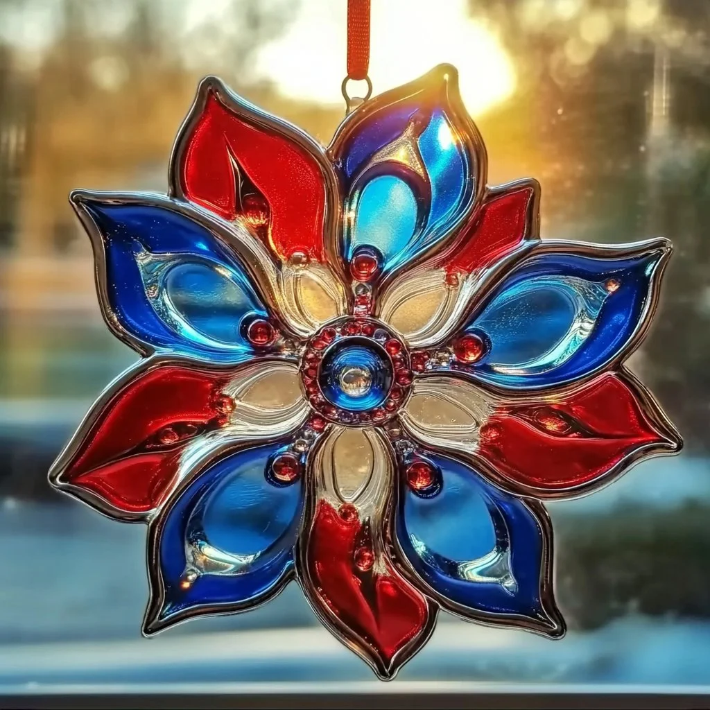 Colorful DIY suncatchers hanging in a sunny window