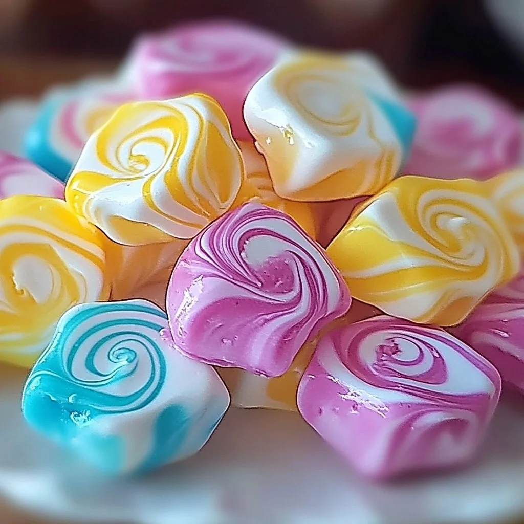 Homemade easy swirl saltwater taffy in assorted colors and flavors