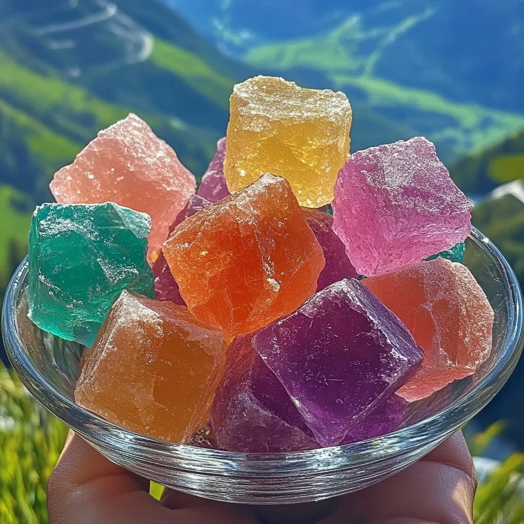 Colorful edible crystals for decorating desserts and enhancing dishes