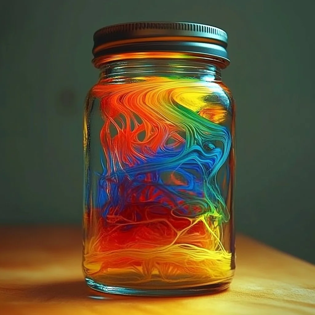 A colorful depiction of fireworks in a cup, showcasing vibrant colors and festive themes.