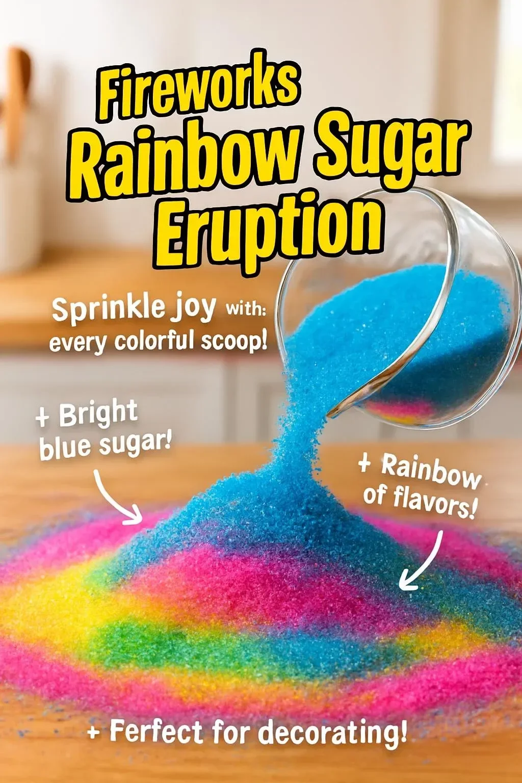Colorful Fireworks Rainbow Sugar Eruption dessert with vibrant sugar hues