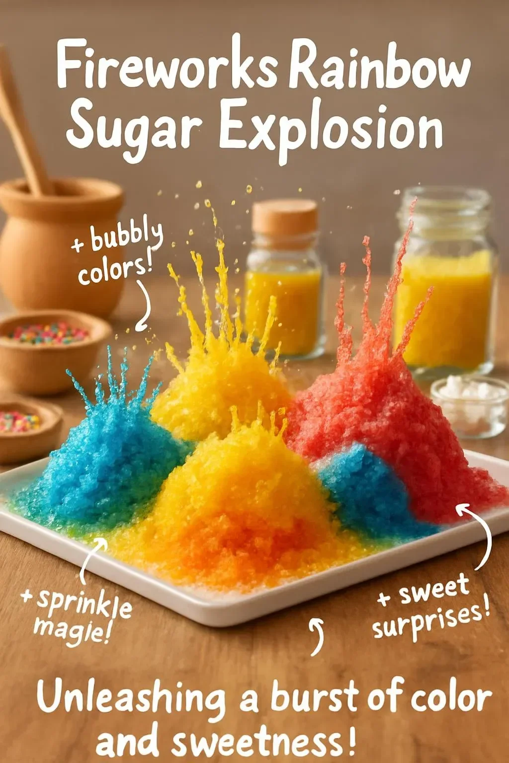 Colorful Fireworks Rainbow Sugar Explosion dessert bursting with flavor