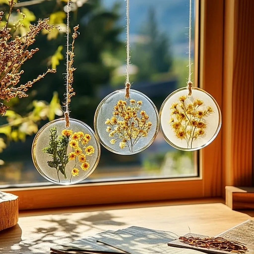 Colorful Flower Resin Suncatcher capturing sunlight and adding beauty to any space