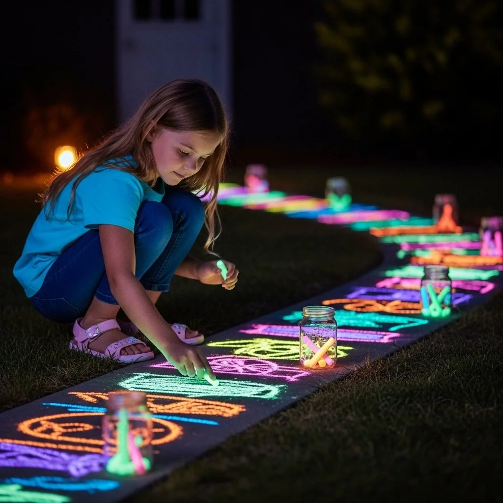 Glowing colorful chalk pieces used for nighttime art projects
