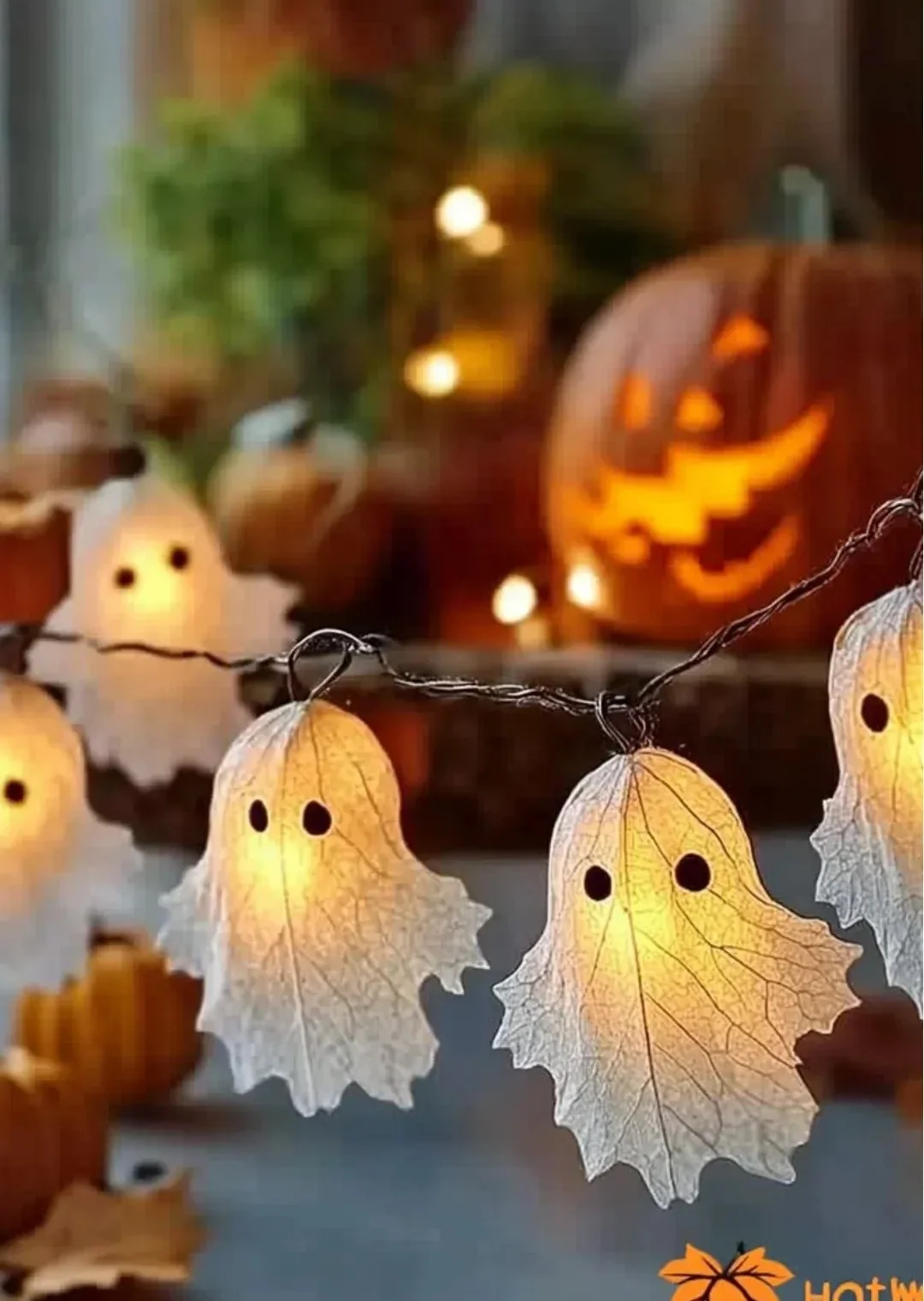 Glow-in-the-dark ghost leaf garland Halloween decoration