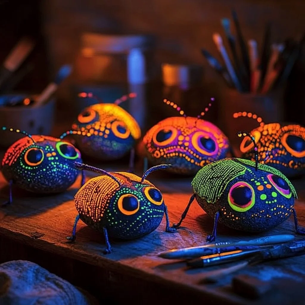 Glow-in-the-dark rock insects illuminated in nature