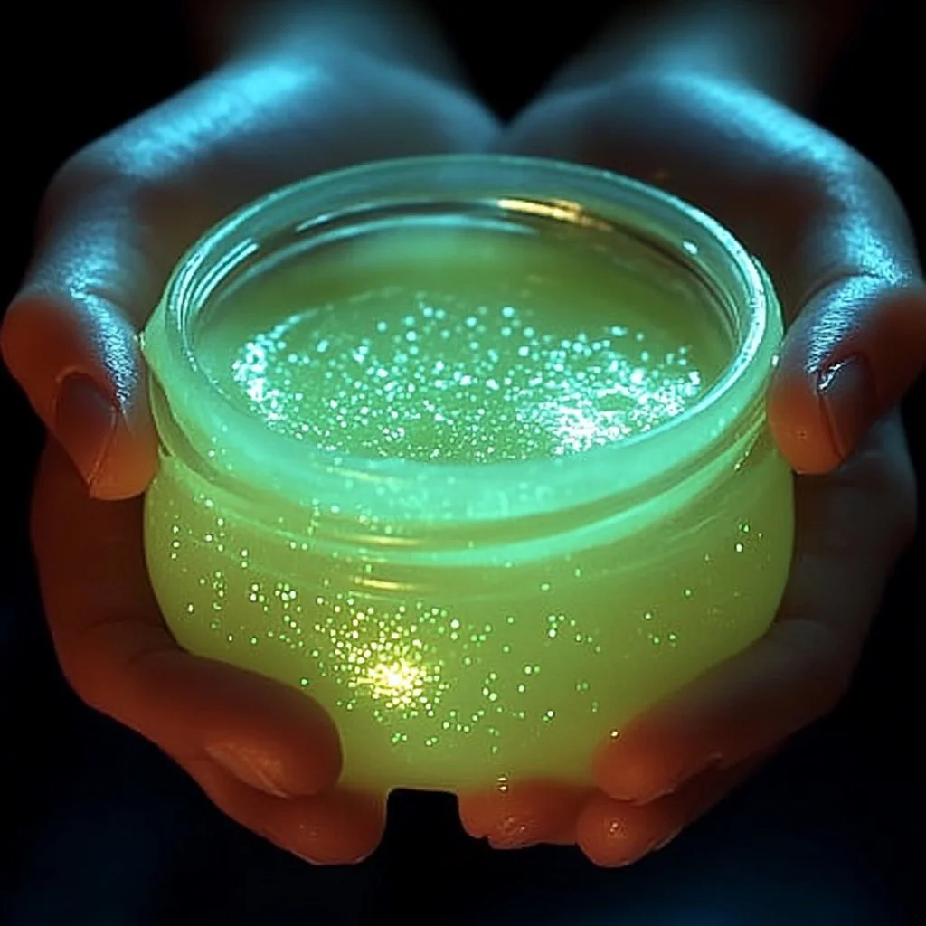 Vibrant glow in the dark slime sparkling in the dark.