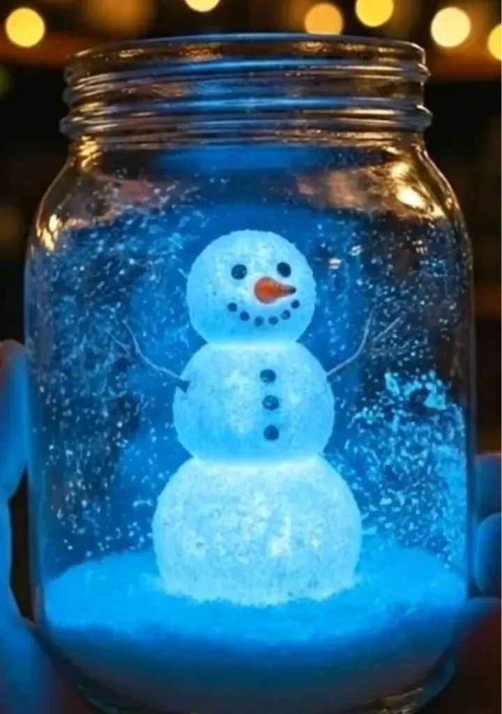 Glowing baking soda snowman craft for holiday decorations