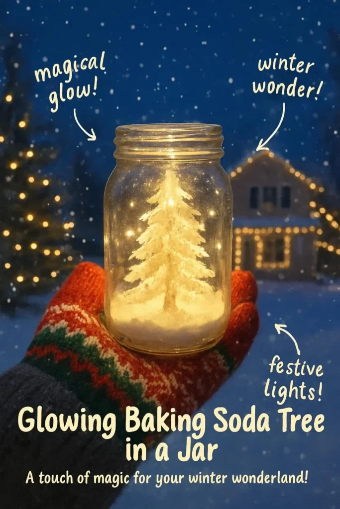 Glowing baking soda tree in a jar project for home decoration