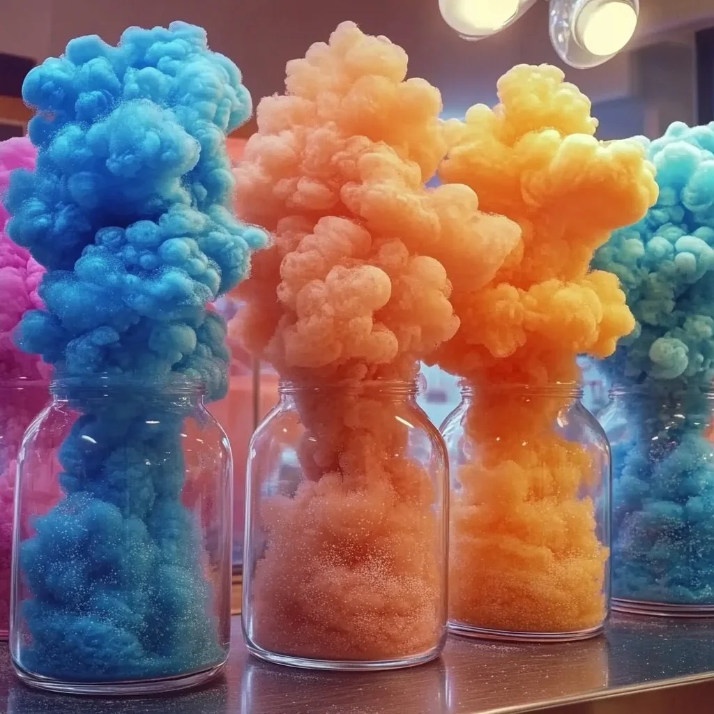 Colorful glowing candy fireworks displaying vibrant colors and delicious treats