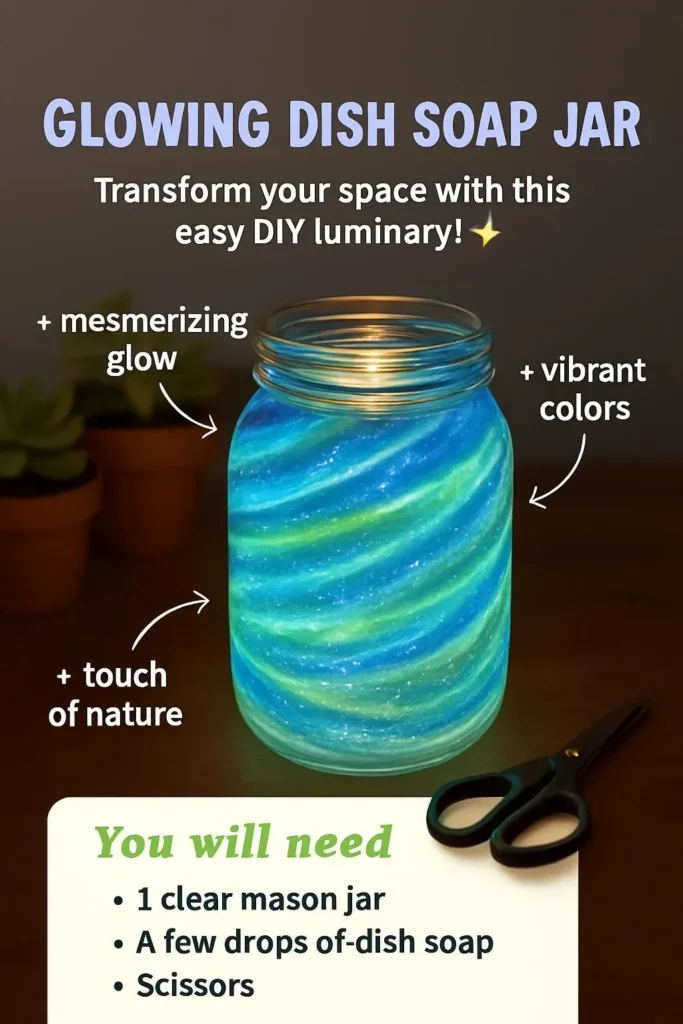 Glowing dish soap jar adds style and eco-friendly cleaning to your kitchen.