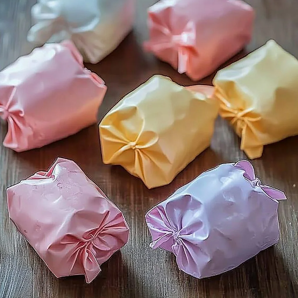Colorful homemade saltwater taffy arranged on a plate