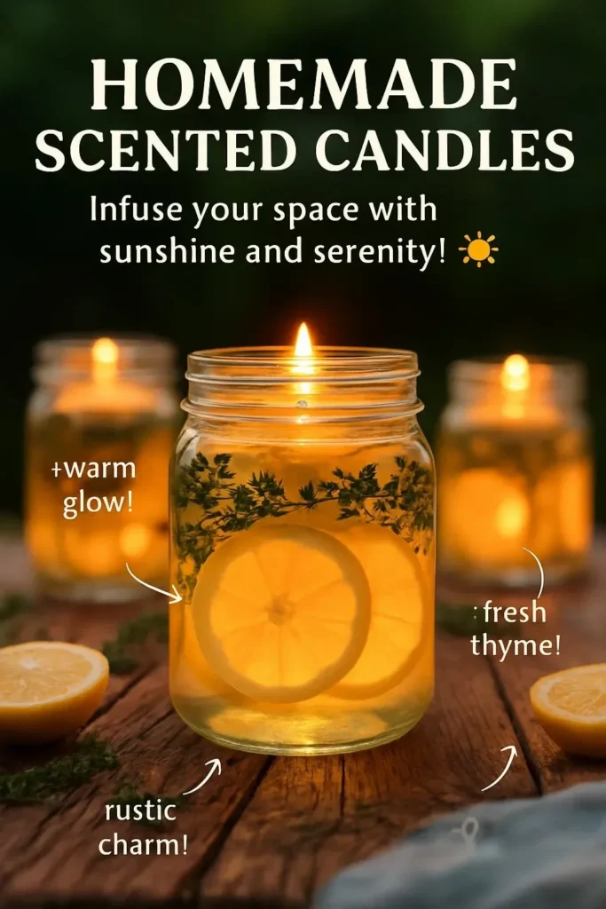 Homemade scented candles in various colors and scents for a cozy atmosphere.