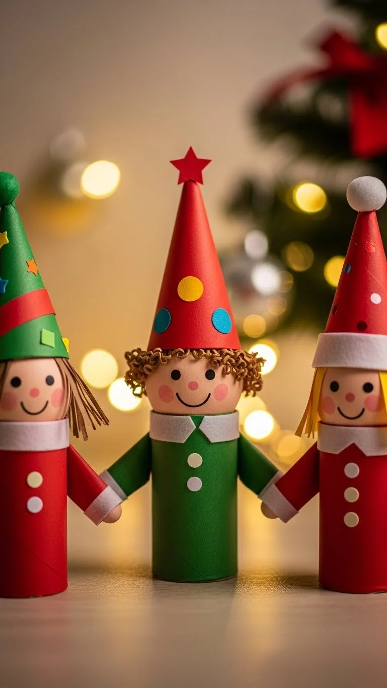 Homemade Christmas Elf Craft made from toilet paper rolls