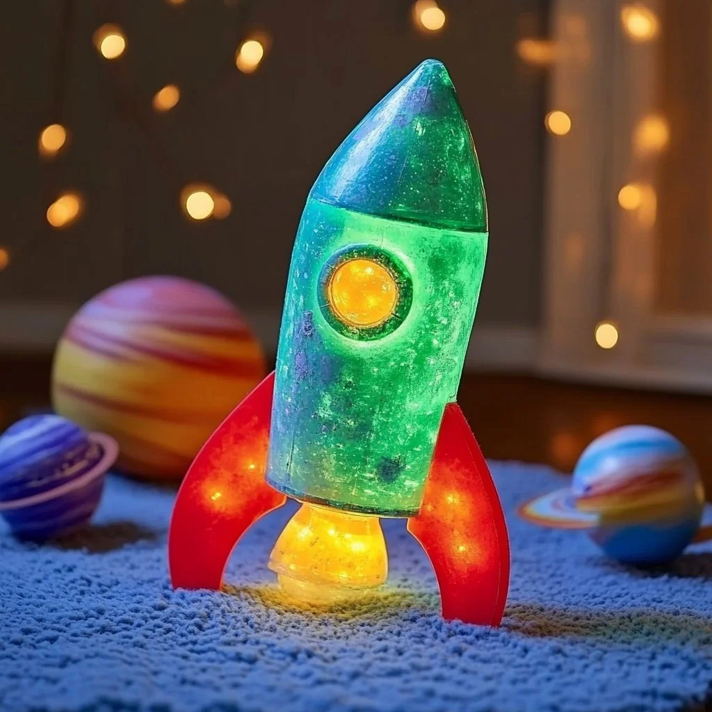 Kids' glow-in-the-dark rocket bottle light decor for children's rooms
