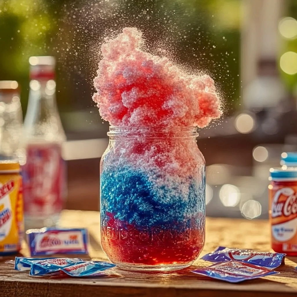 Colorful Kool-Aid Fireworks Eruption created with fizzy drink powder.