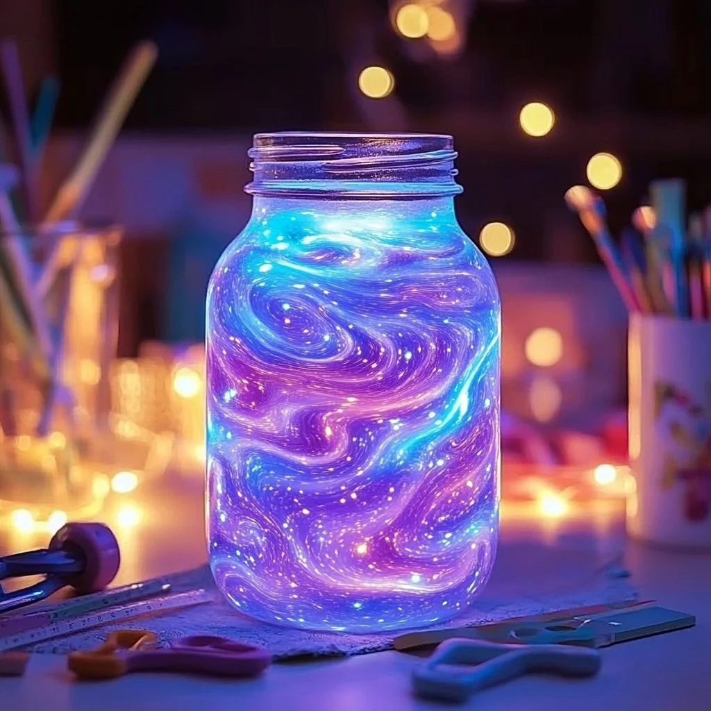 Kids making a magical glowing jar craft in a fun DIY project.