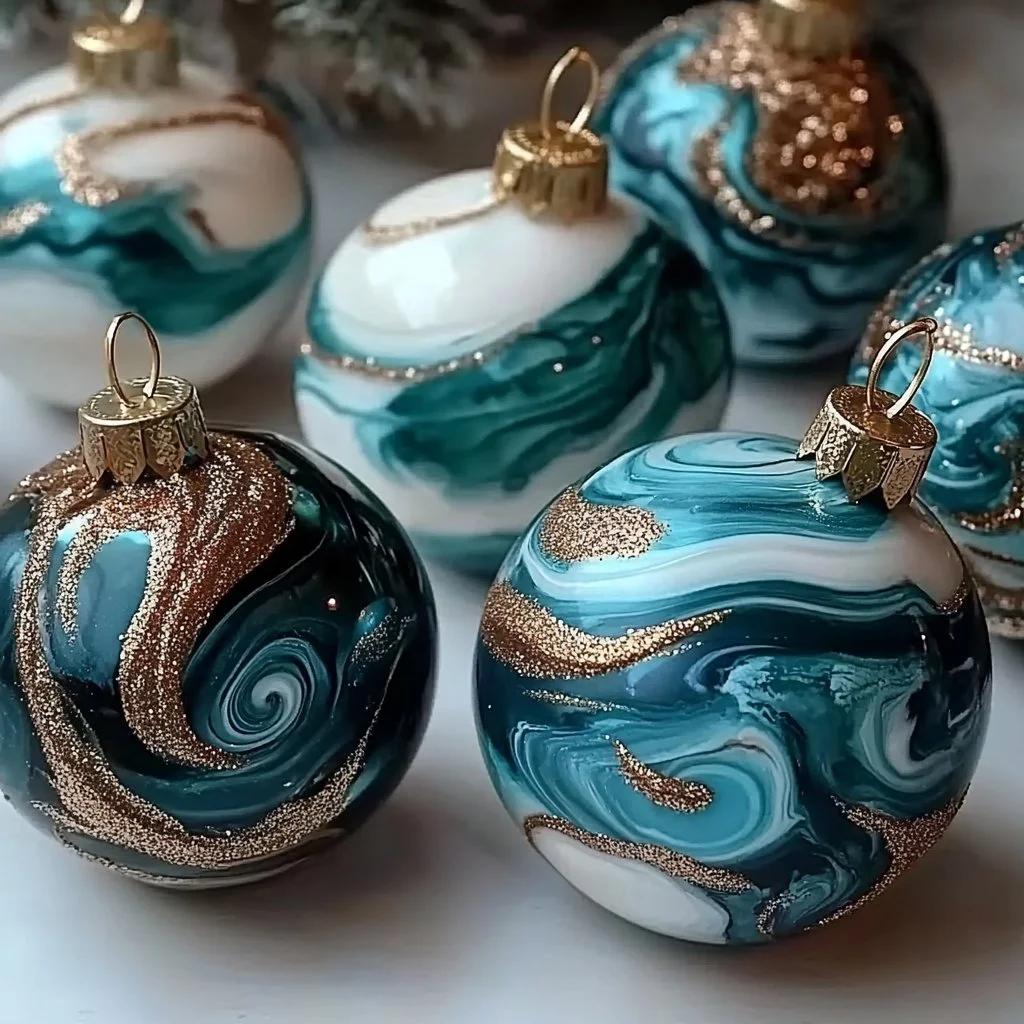 Beautiful marbling ornaments in vibrant colors for festive decoration
