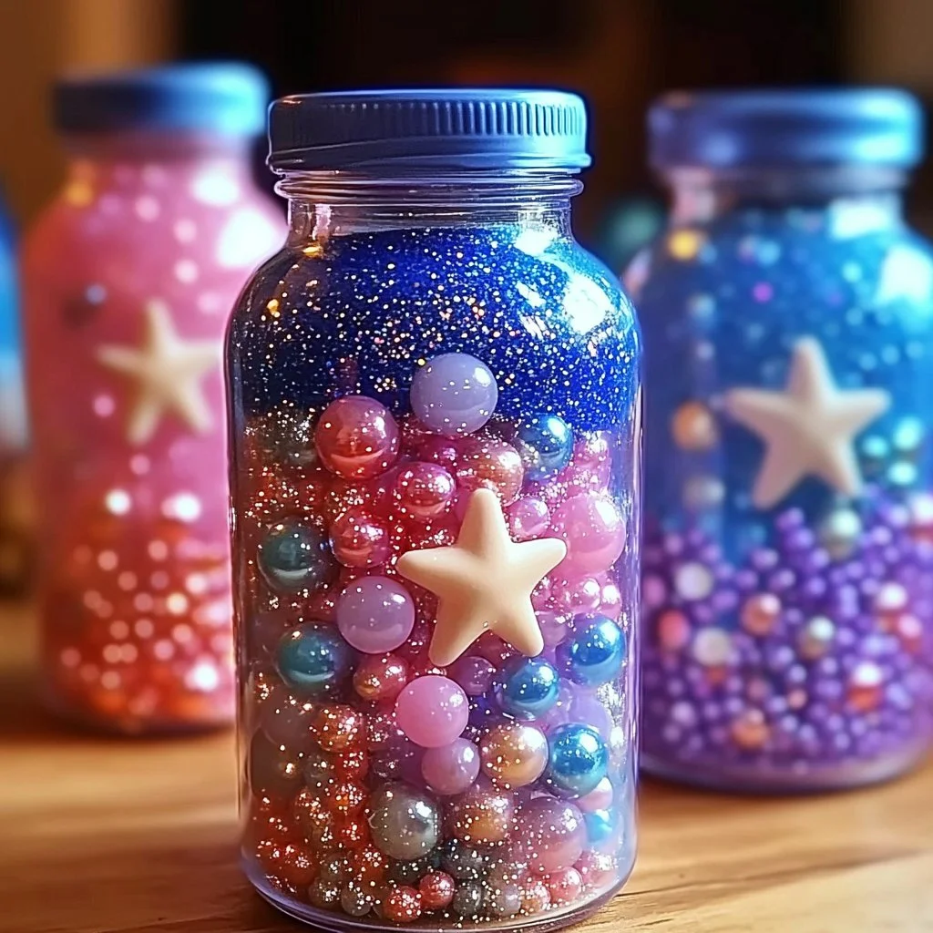 Mermaid Sparkle Sensory Bottle filled with shimmering glitter and colorful beads.