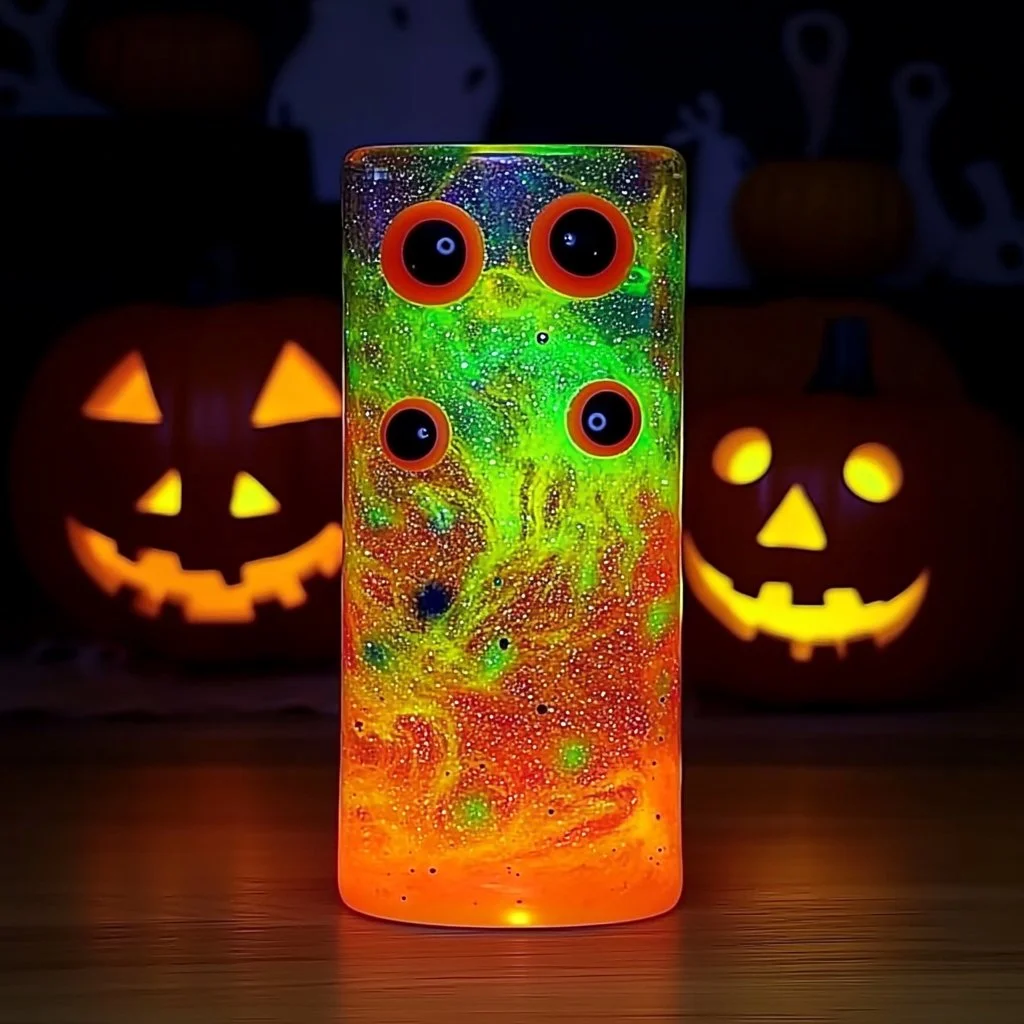 Monster Glowing Lava Lamp illuminating a cozy room atmosphere