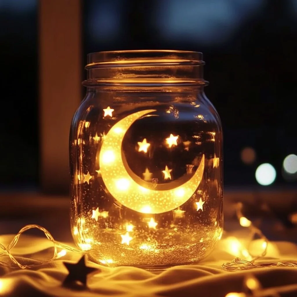 DIY Moonlight Fairy Jar with twinkling lights and magical decor