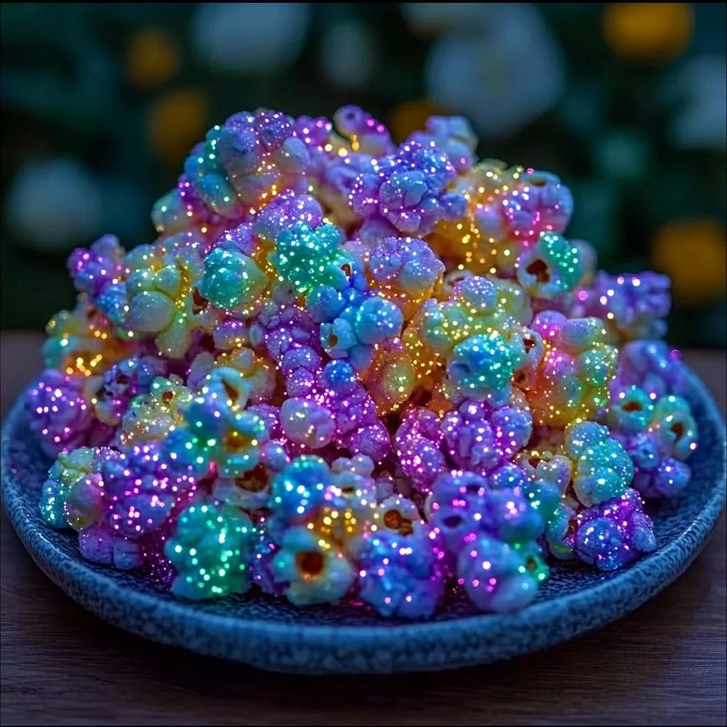 Neon Glow Sour Patch Popcorn Clusters in a colorful bowl.