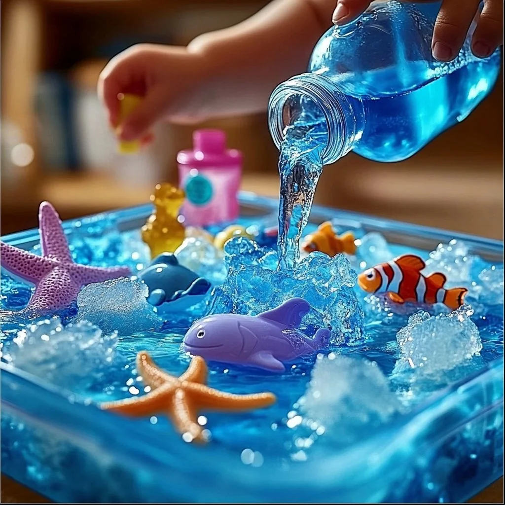 Children learning about ocean ice melt through an interactive educational activity.