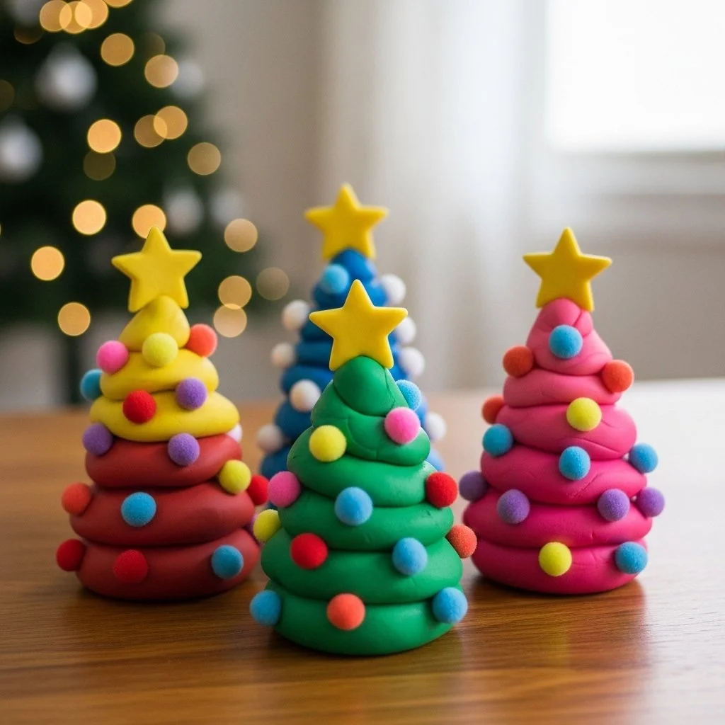 Playdough Pinecone Christmas Tree art project for kids