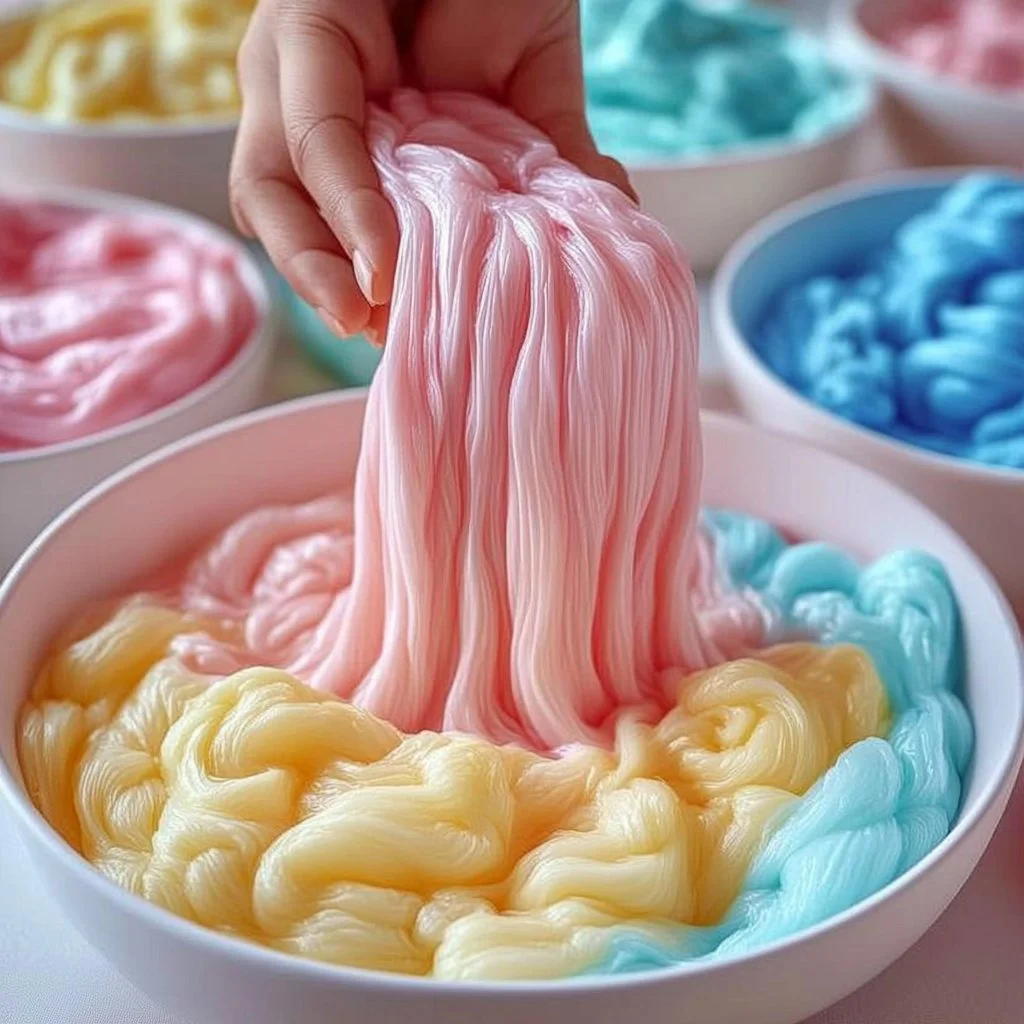 A child playing with colorful cornstarch goo in a bowl.