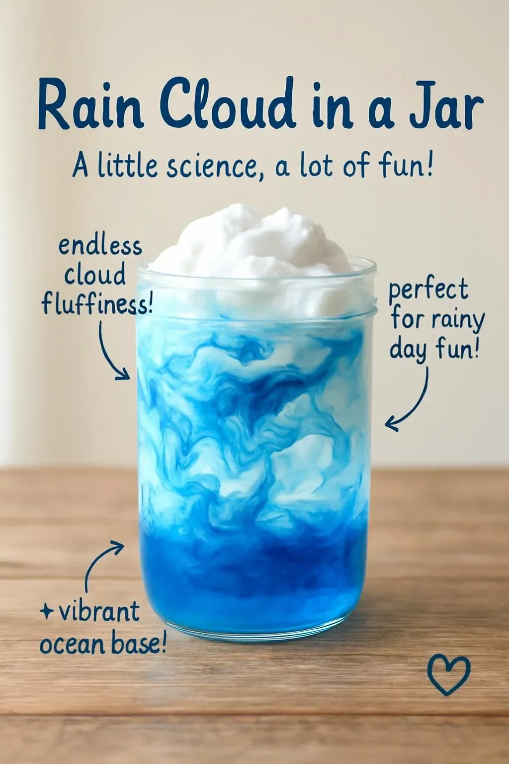 A DIY rain cloud in a jar project demonstrating science for kids.