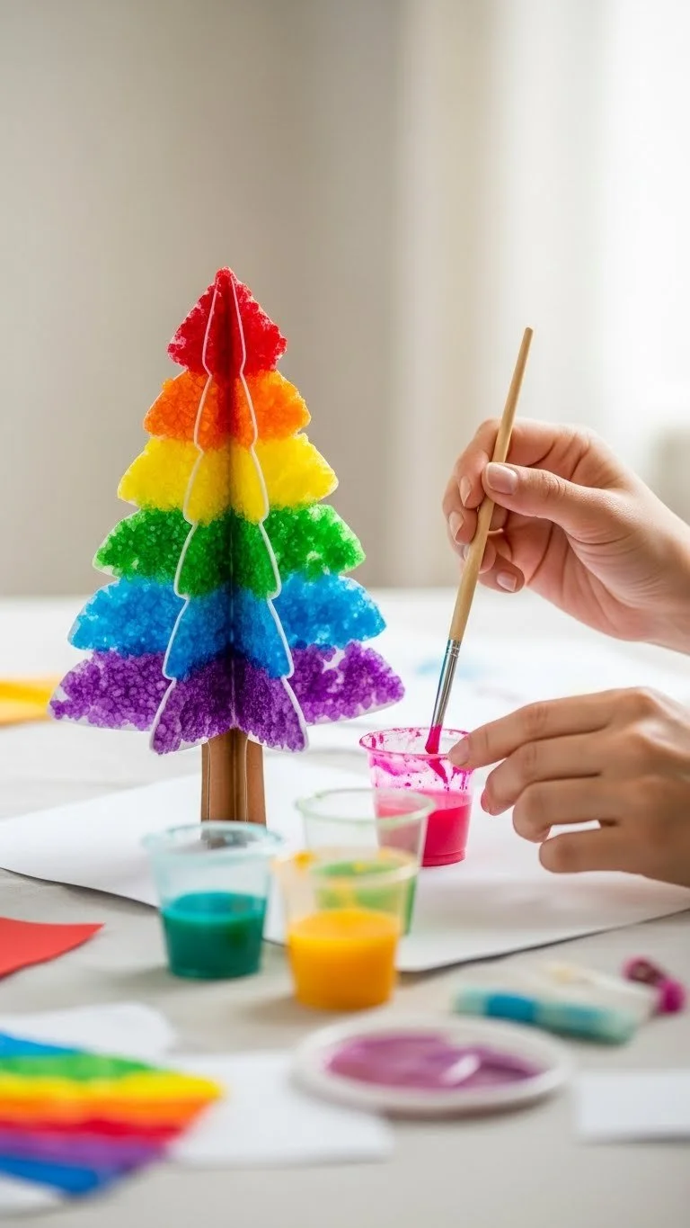 Colorful Rainbow Baking Soda Crystal Tree decoration tutorial