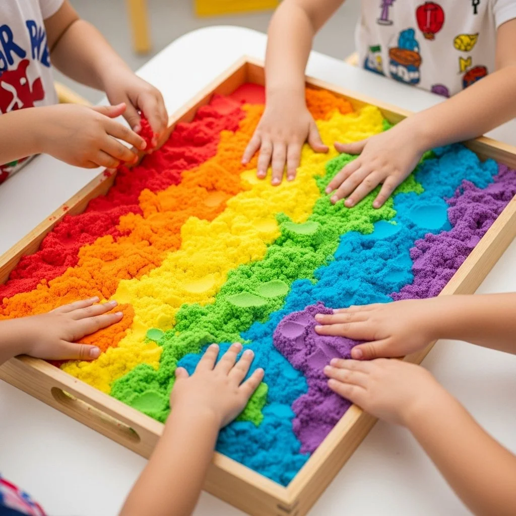 Colorful Rainbow New Year Kinetic Sand for creative play and sensory experiences
