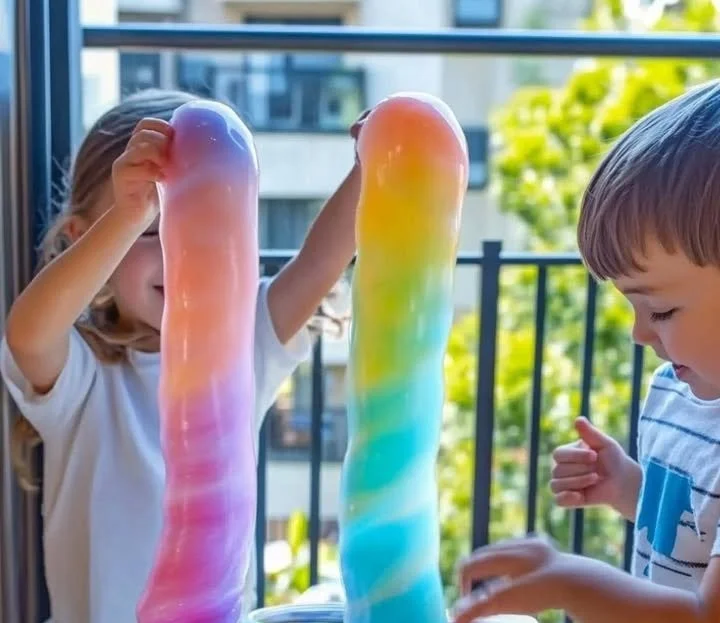 Vibrant Rainbow Slime in various colors and textures, perfect for kids' play.
