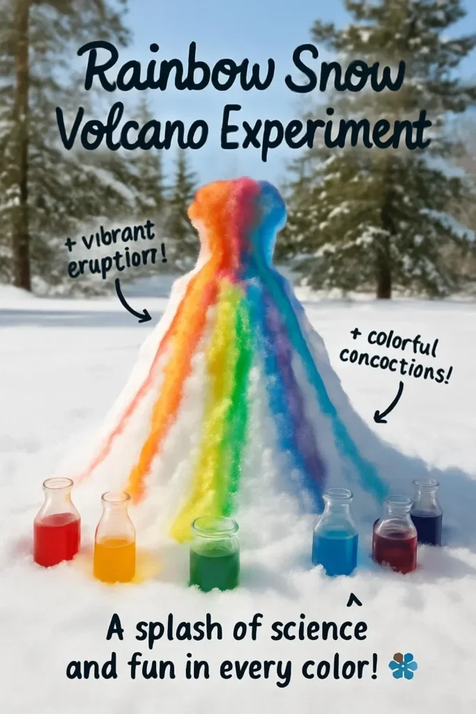 Image of a Rainbow Snow Volcano experiment demonstrating colorful eruptions.