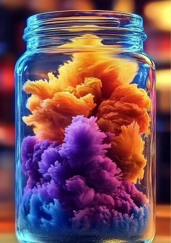 A colorful salt volcano experiment showcasing how salt forms a volcanic structure.