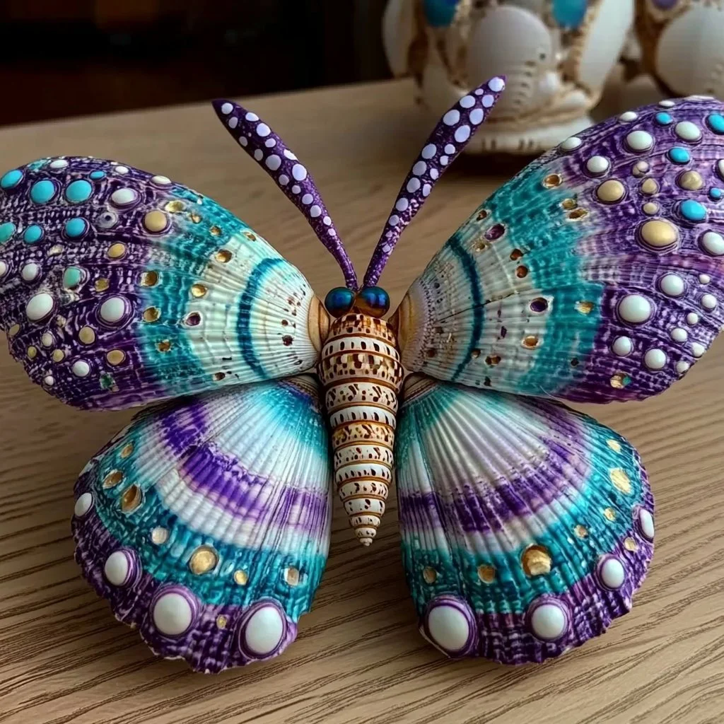 Beautifully crafted seashell butterflies showcasing nature's artistry.
