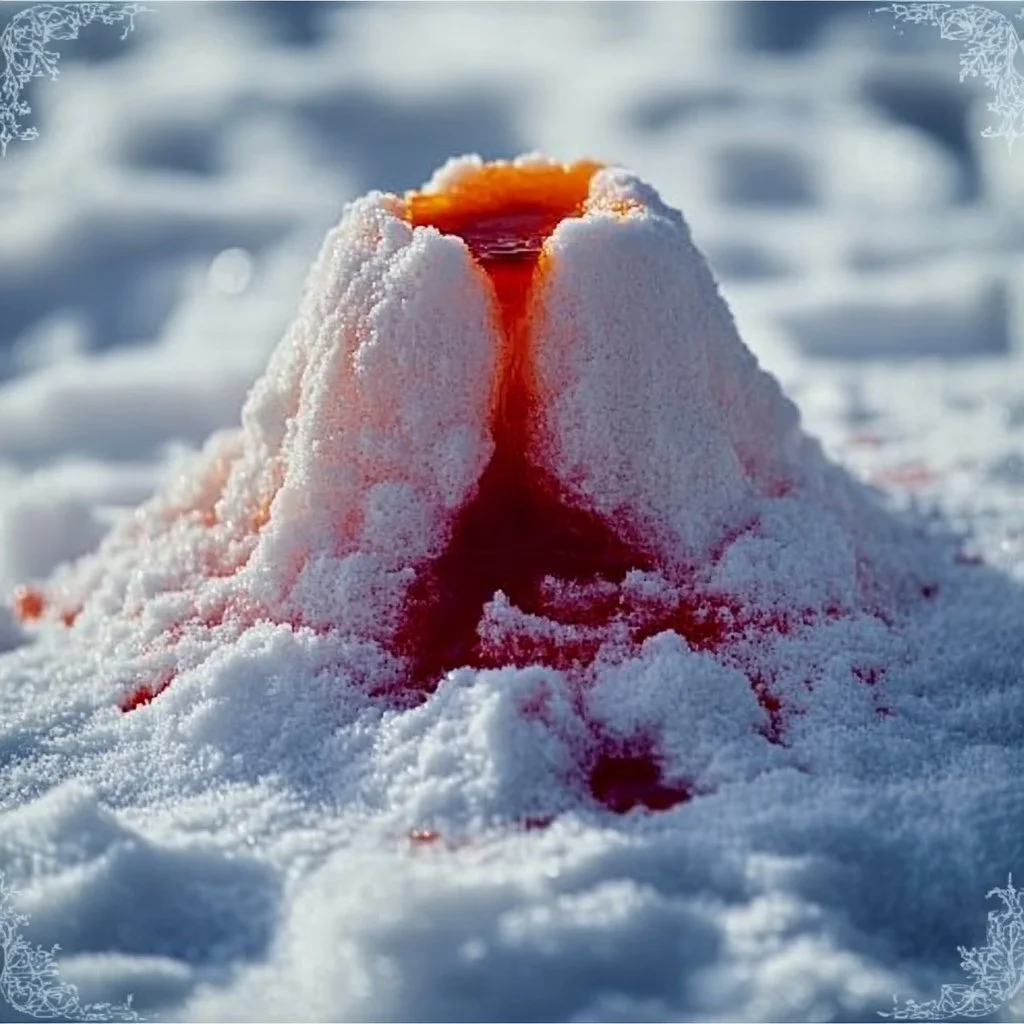 Stunning view of a snow volcano surrounded by snowy terrain and clear skies.